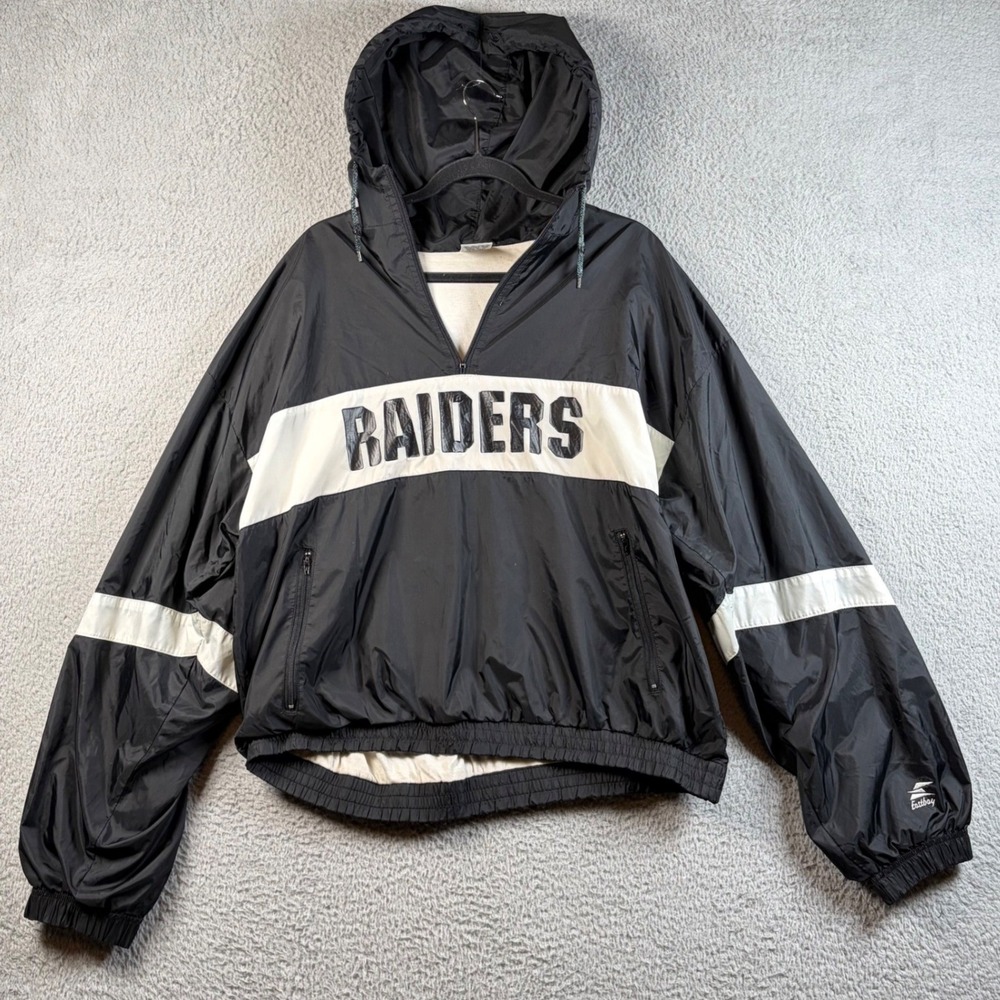 Vtg 90s Eastbay Oakland Raiders Jacket Mens XL Pullover Windbreaker NFL Retro